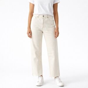 ABERCROMBIE & FITCH Cotton Wide Leg High Rise Curve Love 5 Pocket Jeans Raw Hem